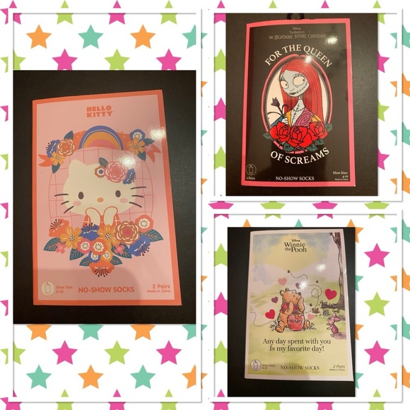 Woman's 6 Pair No Show Socks Size 4-10 Hello Kitty Winnie the Pooh Queen Screams - Picture 1 of 14